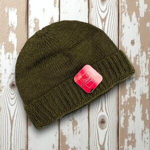 Handmade Alpaca Knit Cuff Beanie Khaki Olive Winter Hat for Men Warm Gift Idea